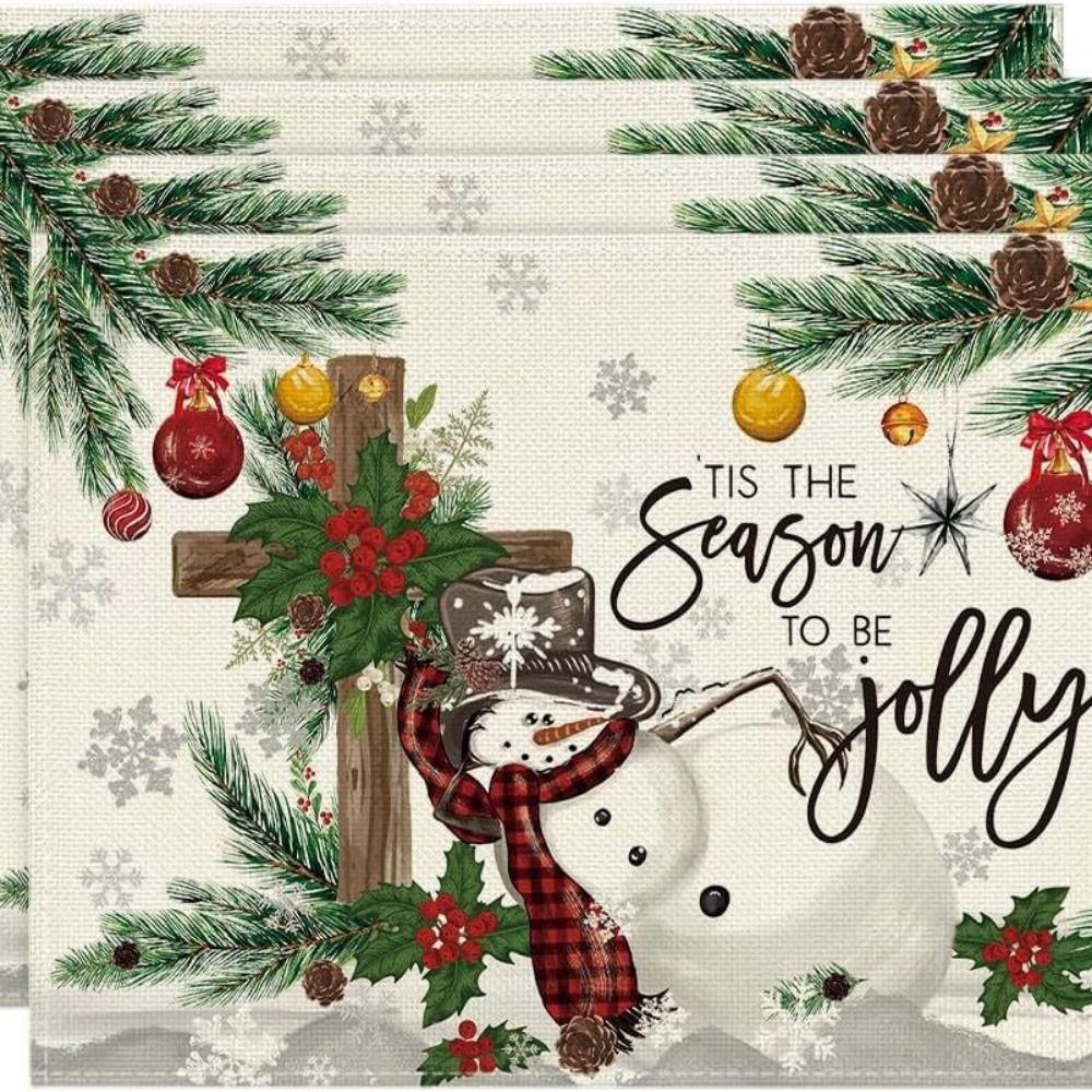 4pcs Non Slip Christmas Placemat Linen Tableware Pad Kitchen Supplies Table Mat Festival