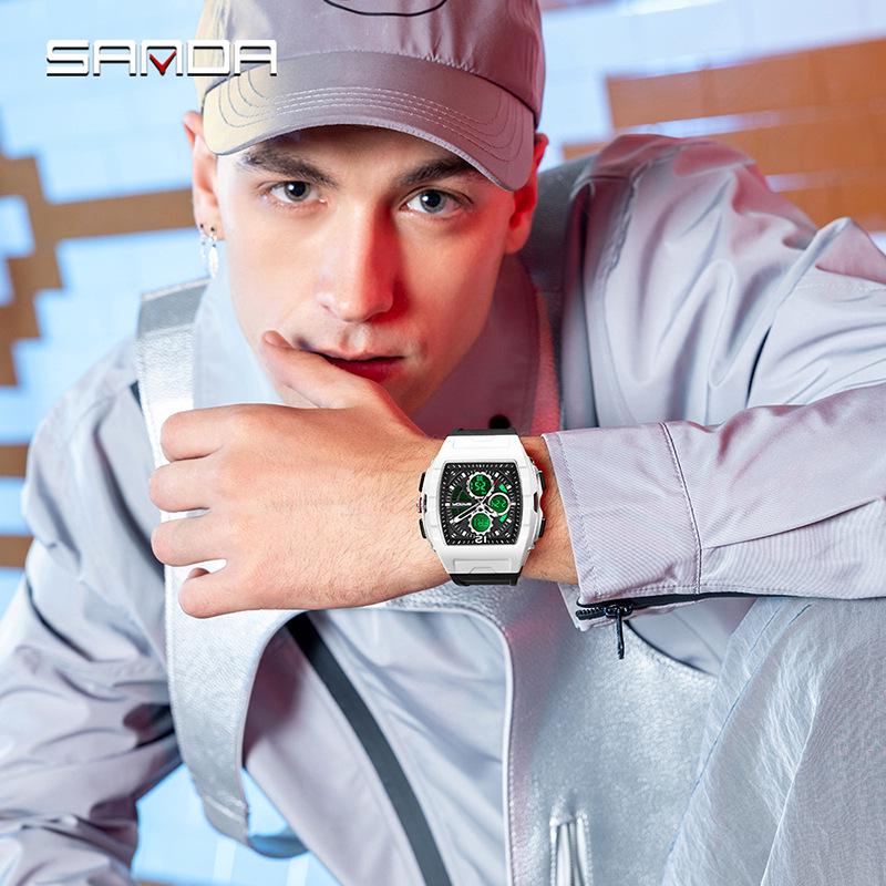 Sanda Dual Display Multifunctional Waterproof Luminous Men's Wristwatch