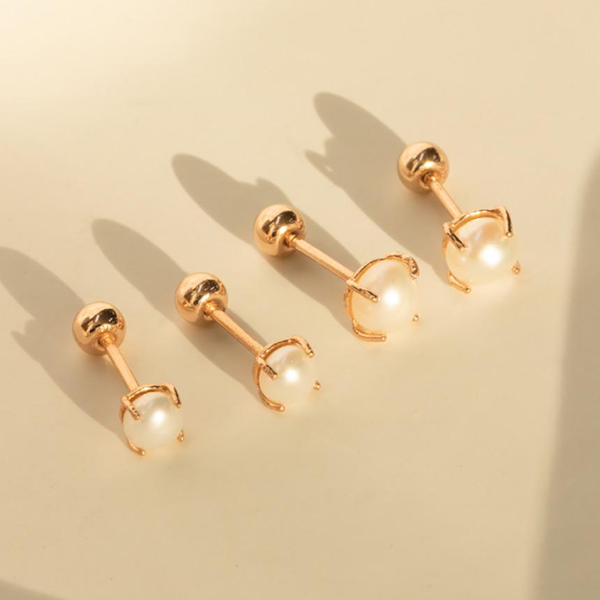Minimalpiercing 14K Simple Quadruple Freshwater Pearl Piercing Earrings