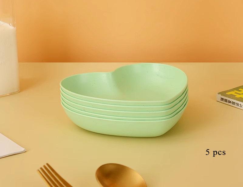 Wheat Straw Heart Shape Spitting Bones Dish 5 Pcs Japanese Style 5.5 Inch Solid Color Plastic Plate Simple Anti-fall Snack Plate