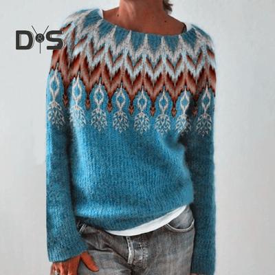Vintage Damen Pullover Rundhals Langarm Farbblock Loose Pullover Pullover Mode Bequem Warm Strickmode Herbst Winter Gestrickte Kleidung