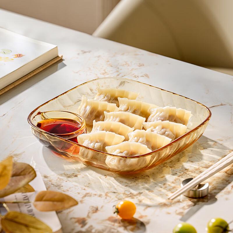 

Clara Crystal Glass Dumpling Plate with Sauce Compartment