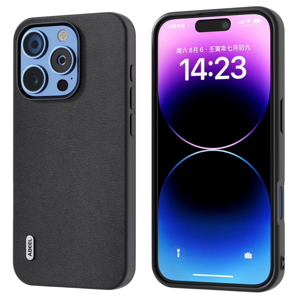 ABEEL For iPhone 16 Pro Max Case Genuine Cow Leather+PC+TPU Protective Phone Cover A