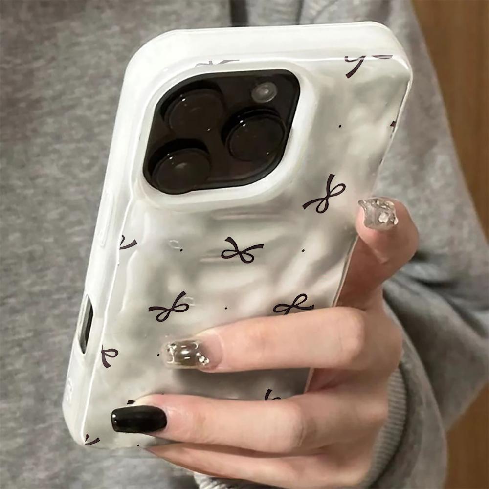 

Phone Case for iPhone 17 Pro 16 15 14 13 12 11 Pro Max Plus 17 Air Cute Yellow Bow Trendy Pattern Wrinkled Texture Soft Cover iPhone 12