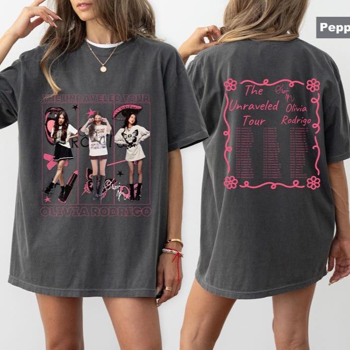 Sıcak Satış Olivia Rodrigo the Unraveled Tour 2026 Tişört Unisex Hip Hop Sokak Giyimi Tişört Y2K Gotik Pamuklu Oversize Tişörtler