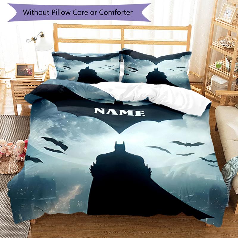 Juego de Ropa de Cama de Batman con Nombre Personalizado de 3 Piezas, Cierre de Funda Nórdica Incluye 1 Funda Nórdica y 2 Fundas de Almohada, Suave y Cómodo para Todas las Estaciones.