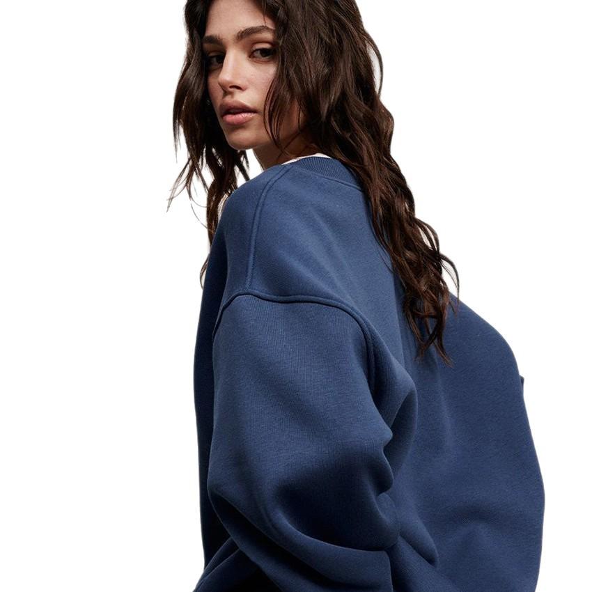 Women's European & American Oversized Fleece Crew Neck Sweatshirt - Solid Color for Autumn/Winter 2025