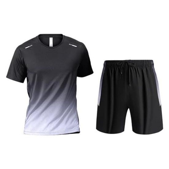 Ghankga Sportswear Mens 2 3 4 Piece Set Fitness Wear Short Sleeve Running Compression Shorts Sports Tights Training Moisture-Wicking Quick-Dry Summer