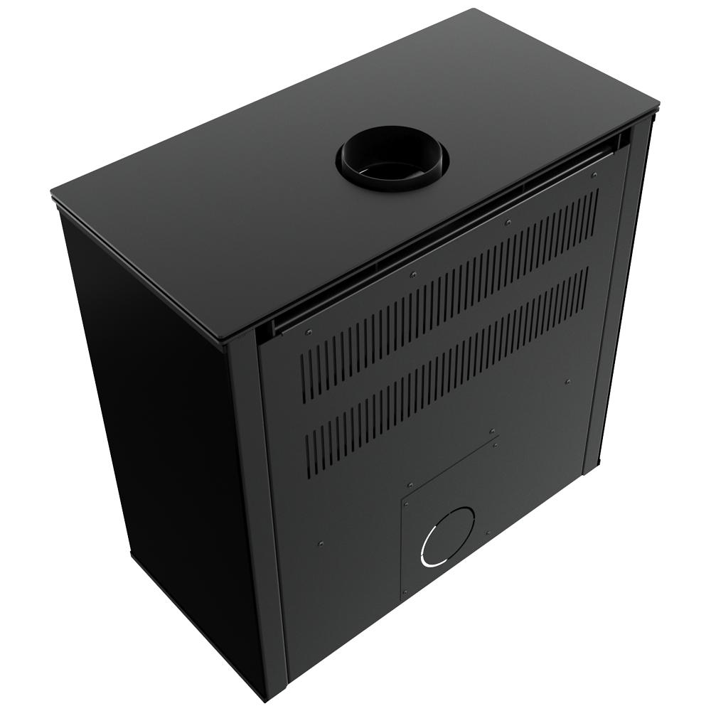 Ocelová kamna na dřevo KRATKI JUNO 12 kW Ø 160 černý panel černý thermotec
