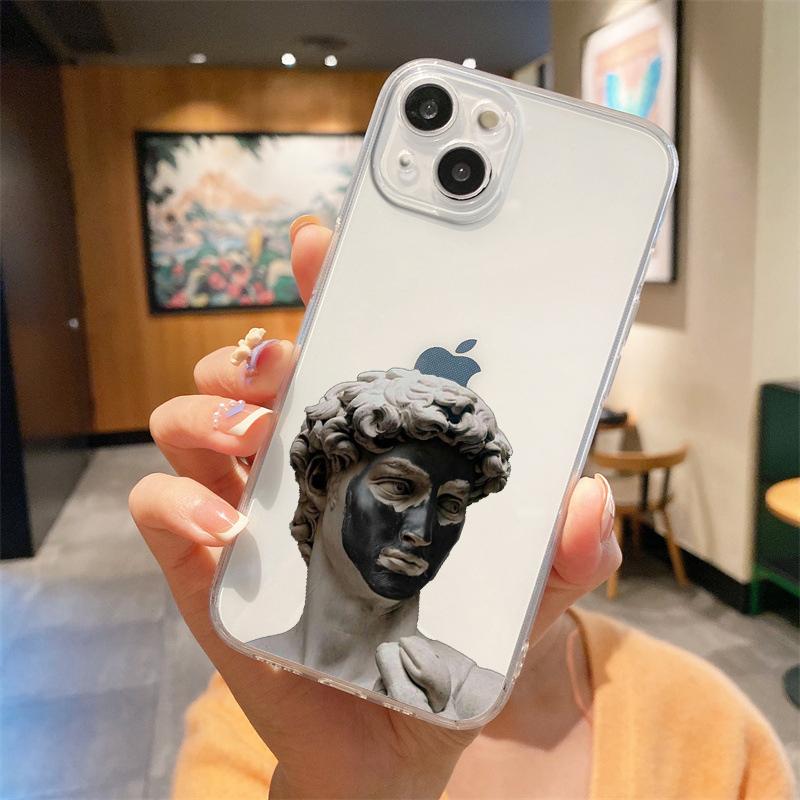 For iPhone 15 16 14 13 12 mini 11 Pro Max XS X XR SE 7 8 Plus Silicone Clear Cover Art Aesthetic David Mona Lisa Phone Case