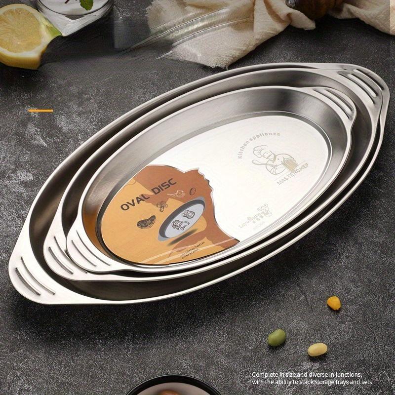 Fiskfat i 304 rostfritt stål, grillfat för fisk, kreativt grillfat, snackstallrik, fiskformad skål, oval tallrik, ångkokt fiskfat