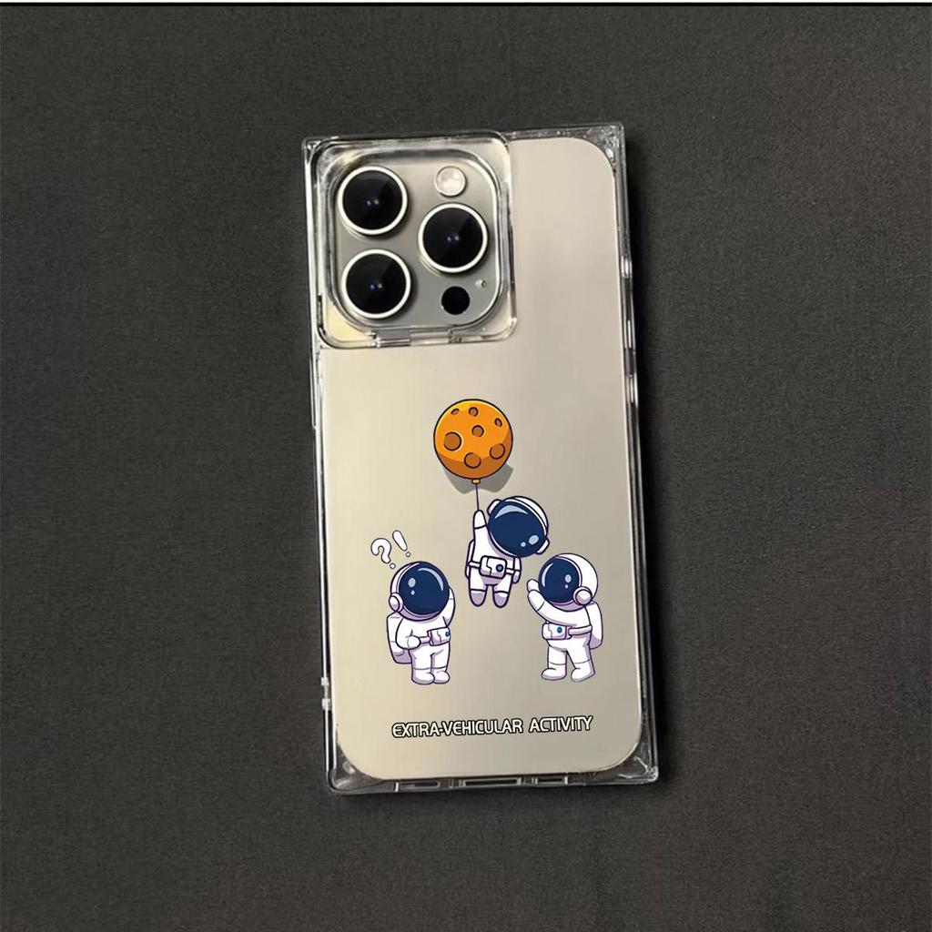 Clear Square Back Tube Case Protection For iPhone 11 14 Pro Max 12 15 Plus 13 16 ProMax Anti-Oxygen,Balloon Astronaut Pattern Casing