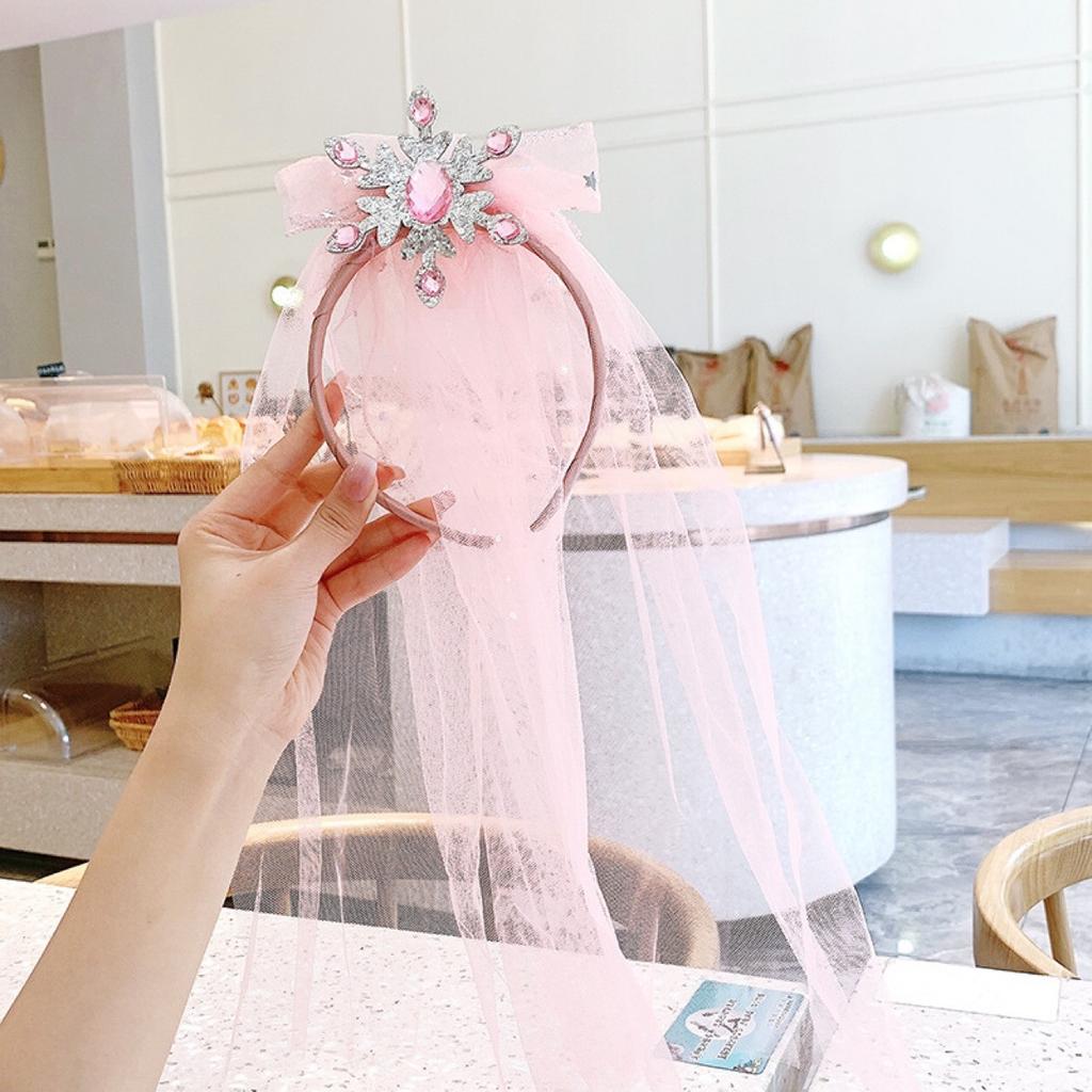 Children's Shiny Ice Crown, Veil Headgear, Princess Elsa Crown Headband Headgear Birthday Dress Accessories