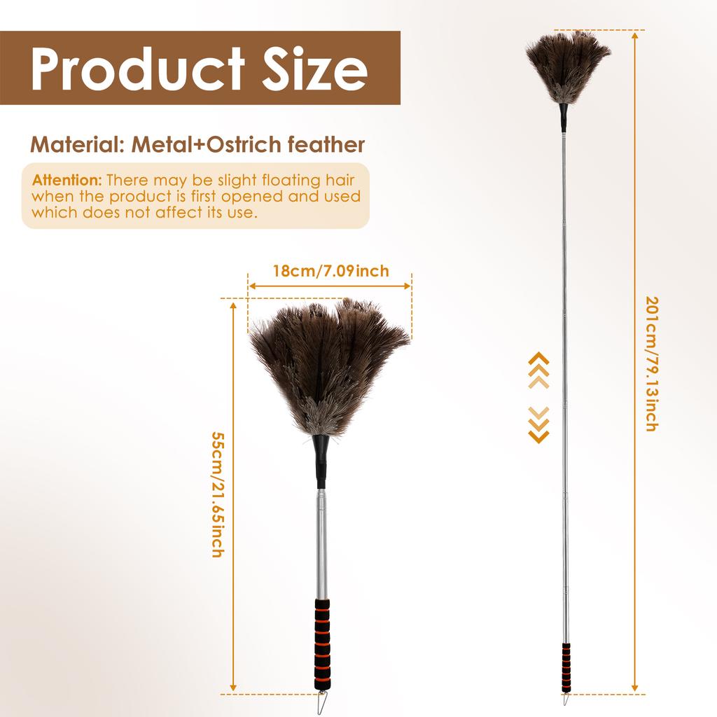 Extendable Ostrich Feather Duster for Home Office Anti Static Reusable Cleaning Tool Household Duster for Furniture High Place
