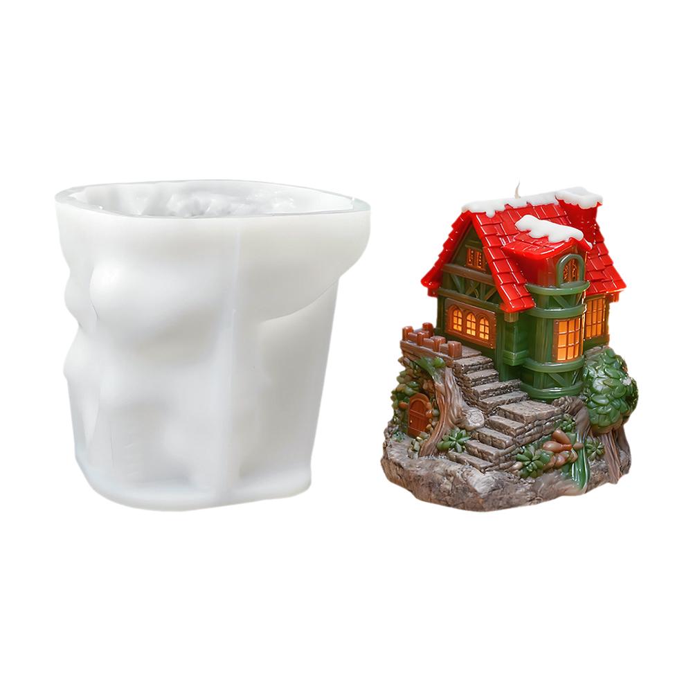 3D Christmas Cottage Tree House Candle Silicone Mold DIY Cute Xmas Ornaments Desk Decor Mould Making Tool