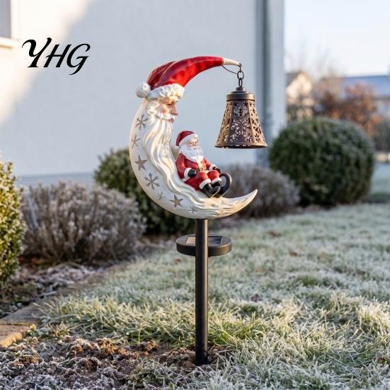Solar Powered Path Light Santa Moon Garden Stake Light, Claus Lamp with Stake, Holiday Decorative for Outdoor Yard Lawn Patio Decor
