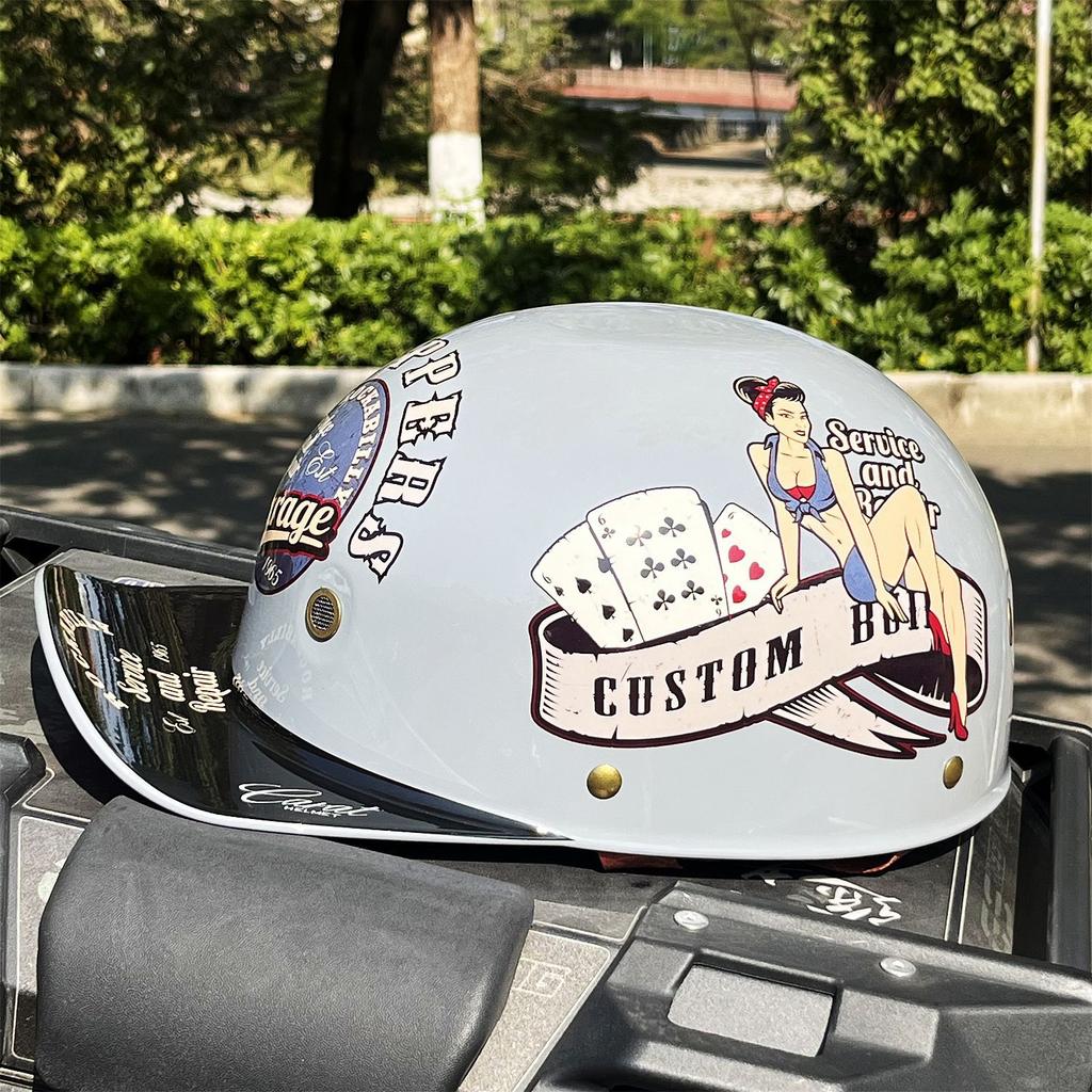 Summer Half Helmet Motorcycle Baseball Helmet Summer Men's and Women's Retro Harley Electric Locomotive Helmet