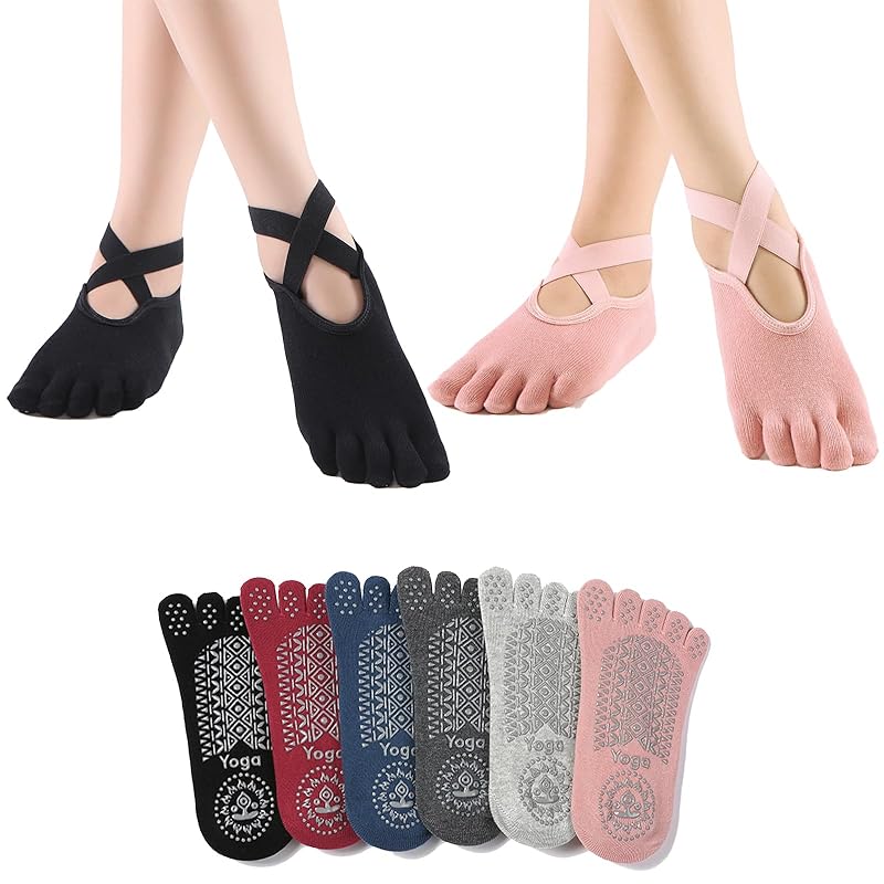 

[Amzbag] 5 finger yoga socks 3D anti-slip Pilates socks With toes socks breathable Antibacterial and deodorizing quick drying Never fade Sweat