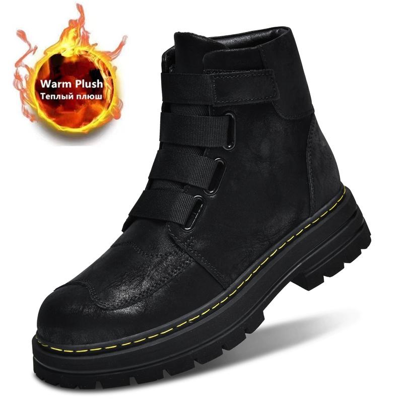 Fashion Men Chelsea Ankel Boots Winter Warm 4.5cm Thick Bottom Business Shoes Cold Weather Women With Zippers Fashion Plus Size 35-50