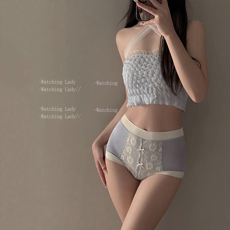 

High Waisted Comfortable Hip Hugging Elastic Seamless Embroidery Flower Oversized Underwear Bare and Silky Triangle Pants XL синий