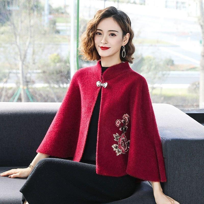 Șal pelerină, palton mic, scurt, toamnă și iarnă, cardigan gros, pelerină, pulover tricotat pentru femei