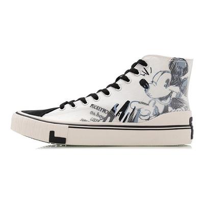 Disney X Li Ning Slip Resistant Abrasion Resistant Balance High Top Canvas Shoes Women's Black Beige White AGCQ324-1