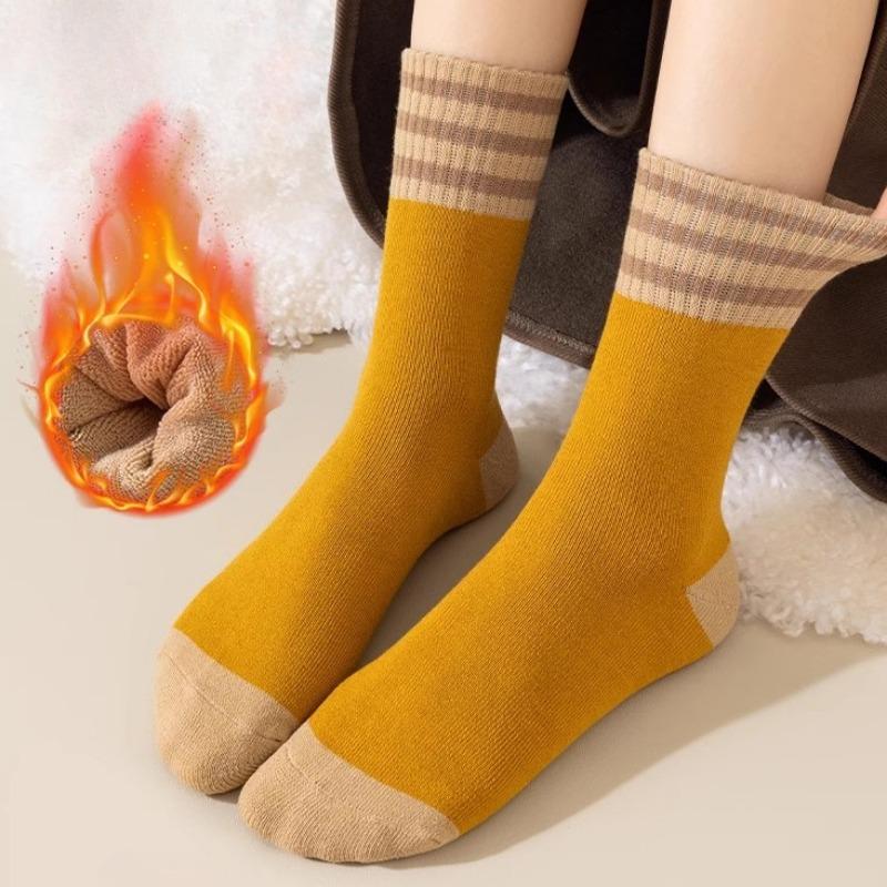 Women's Mid-tube Socks Autumn and Winter Long Socks Terry Socks Winter Plus Velvet Thick Warm Cotton Socks