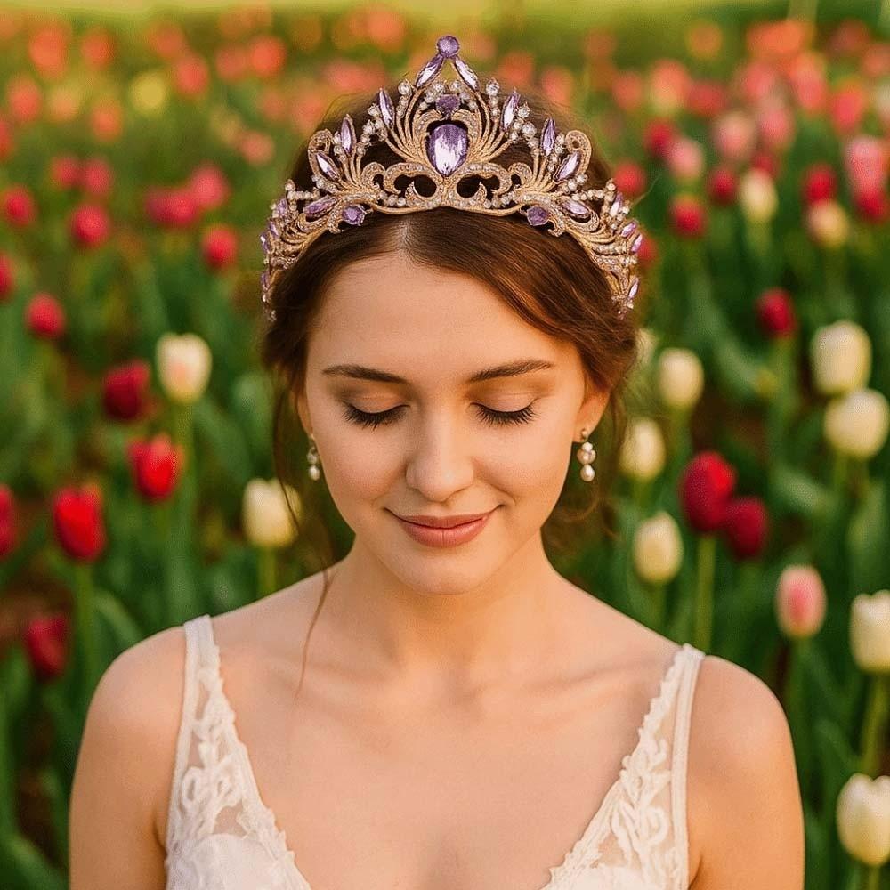 Vintage Baroque Crown Antique Bronze Princess Rhinestone Tiara  Birthday Head Jewelry