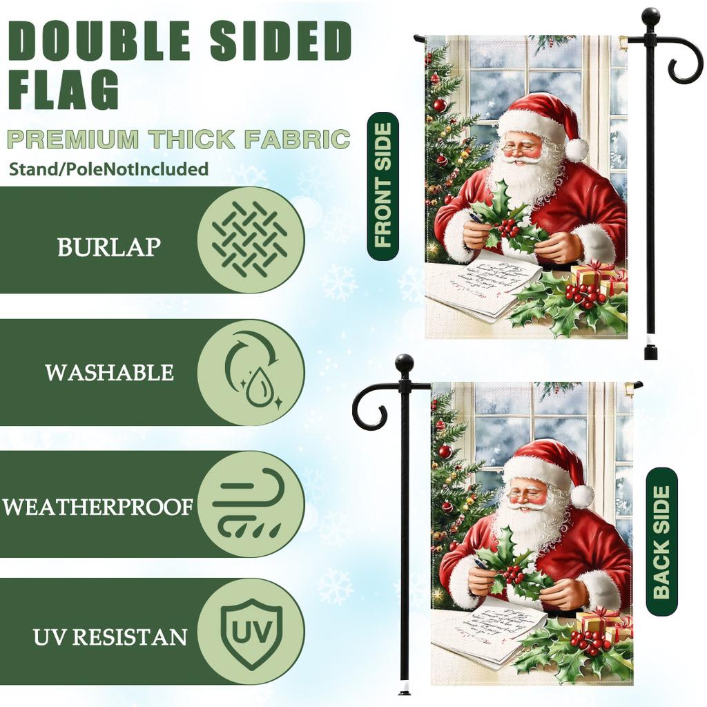 Santa Claus Garden Flag 12x18 Inch Double Sided for Courtyard Outdoor Welcome Flag Decoration (Excluding flagpole)