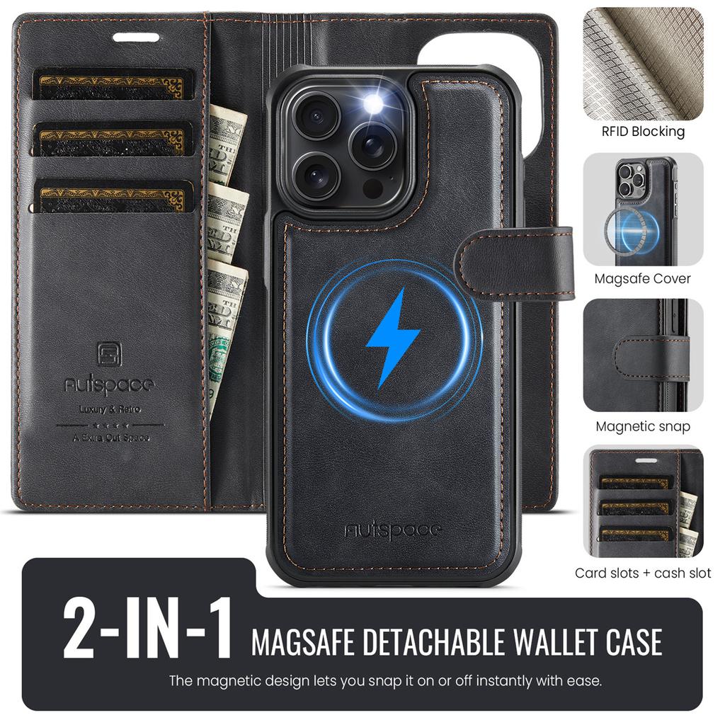 2-in-1 Magnetic Detachable Wallet Case for iPhone 12/12 Pro/12 Pro Max - PU Leather, Card Slots, MagSafe Charging, 360° Protection & Kickstand