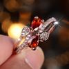 Cute Female Rose Red Zircon Stone Ring Gold Color Engagement Charm Wedding  For Women