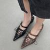 Fashion NEW 2025 Pointed Toe Flat Bottomed Ballet Single Shoes Punk Style New Fashionable Women Shoes Rivet Strap Bow Handmade Shoe