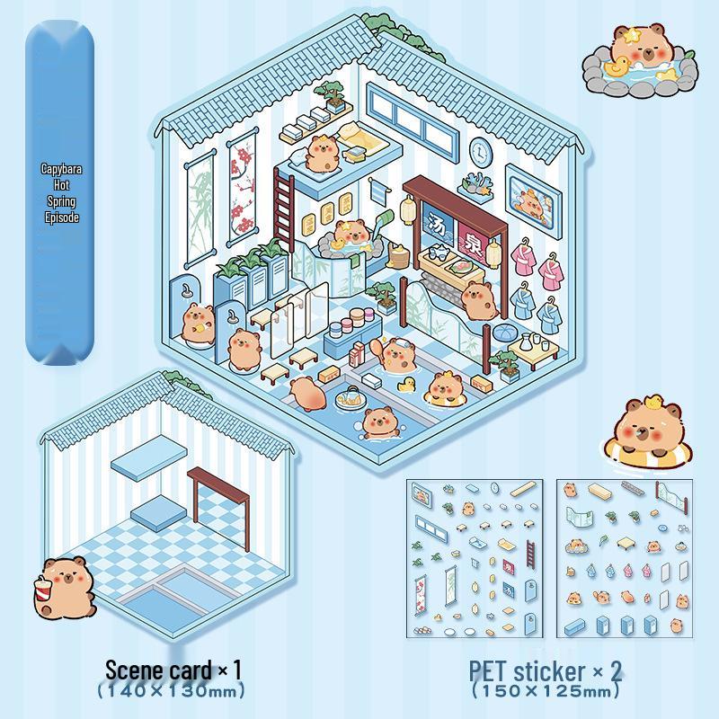 3D Capybara and Puppy Cartoon Landscape Stickers for DIY Journals and Quiet Books