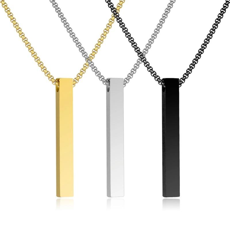 Simple Blank Copper Wishing Bar Pendant Necklace Charm Men Women Waterproof Dangle Vertical Cuboid Stick Zircon Gift