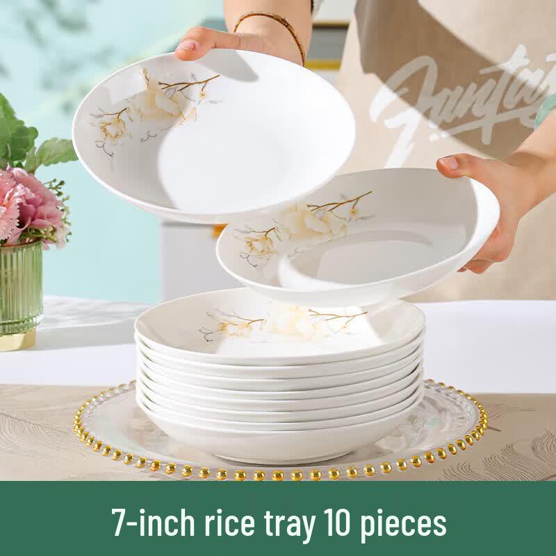 HUAIYI Ceramic Camellia Dinner Plate Set