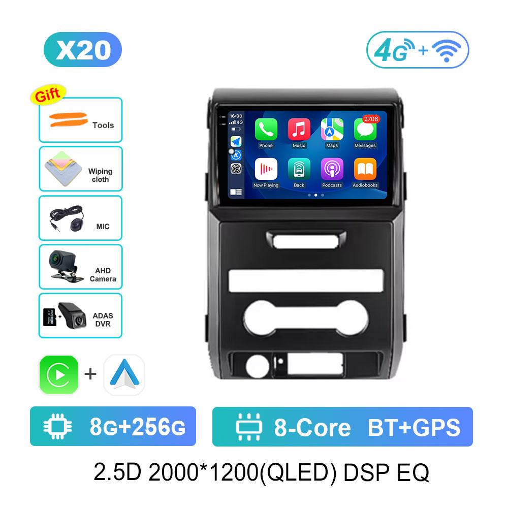 GPS Car Video Multimedia Player Android 14 Bluetooth 4G WiFi for Ford F150 P415 Raptor 2008 - 2014 QLED Touch Screen DSP Stereo