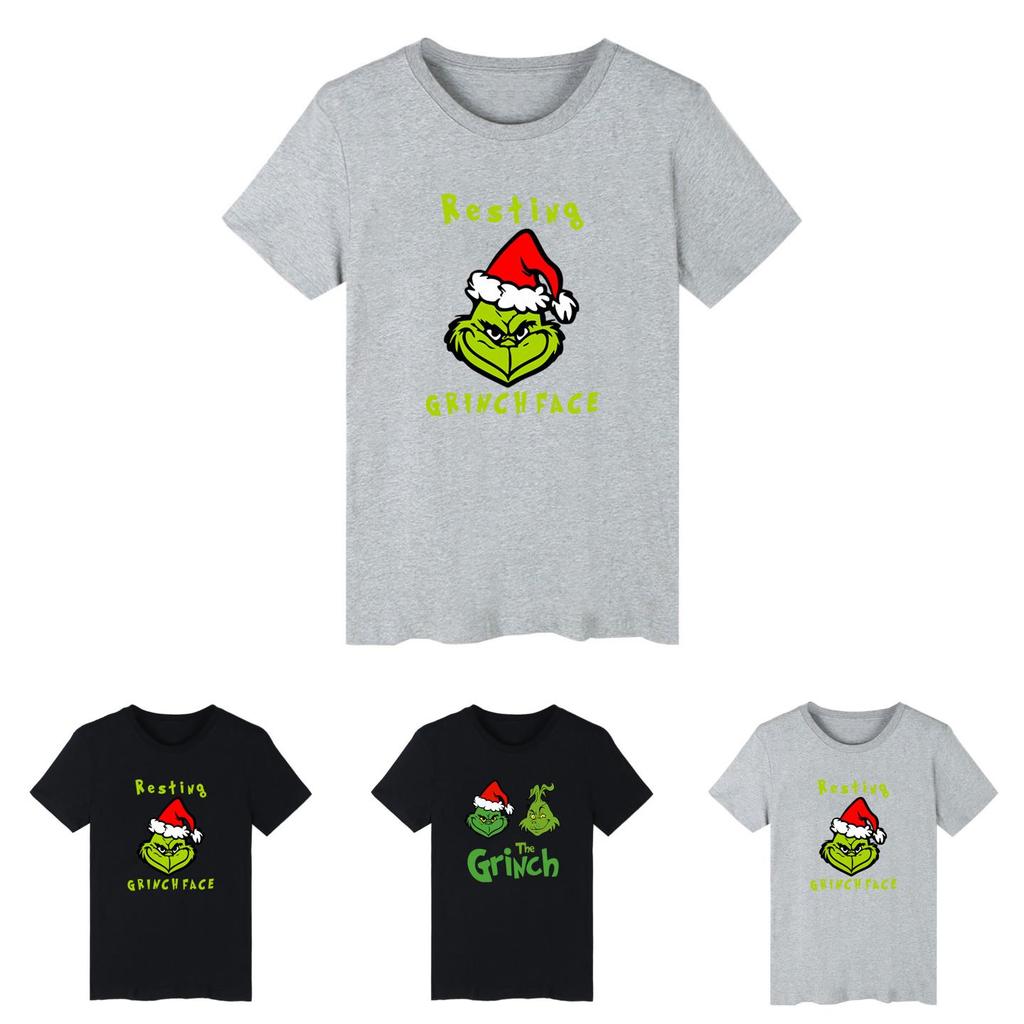 Festive Christmas The Grinch Short Sleeve T-shirt With Resting Grinch Face Design