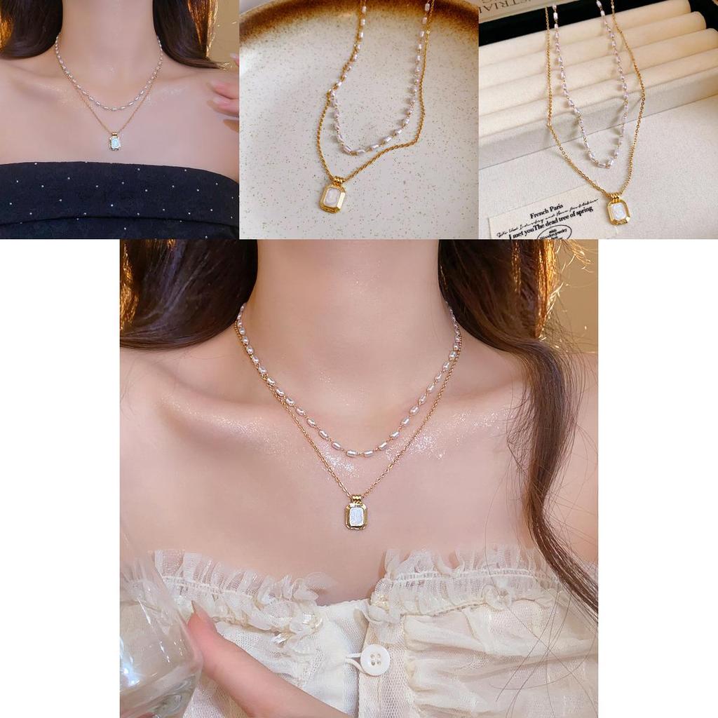 Geometric Faux Pearl Double Layer Necklace For Women Elegant Minimalist Jewelry
