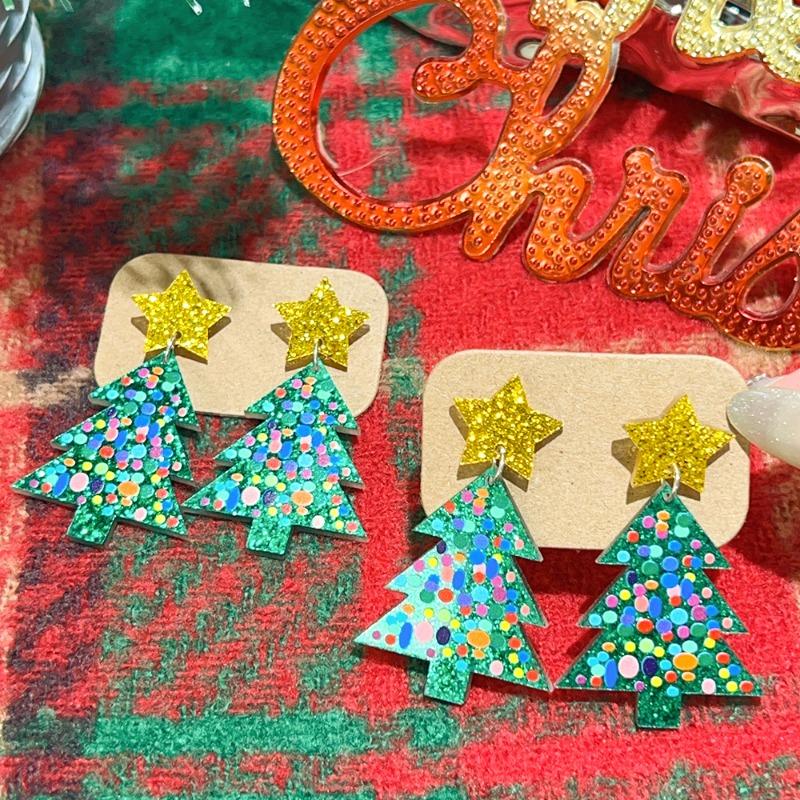 Christmas Tree Diamond Earring Women Sparkling Zircon Alloy Eardrop Girls Festival Party Lightweight Flash Sweet Dangle Earrings
