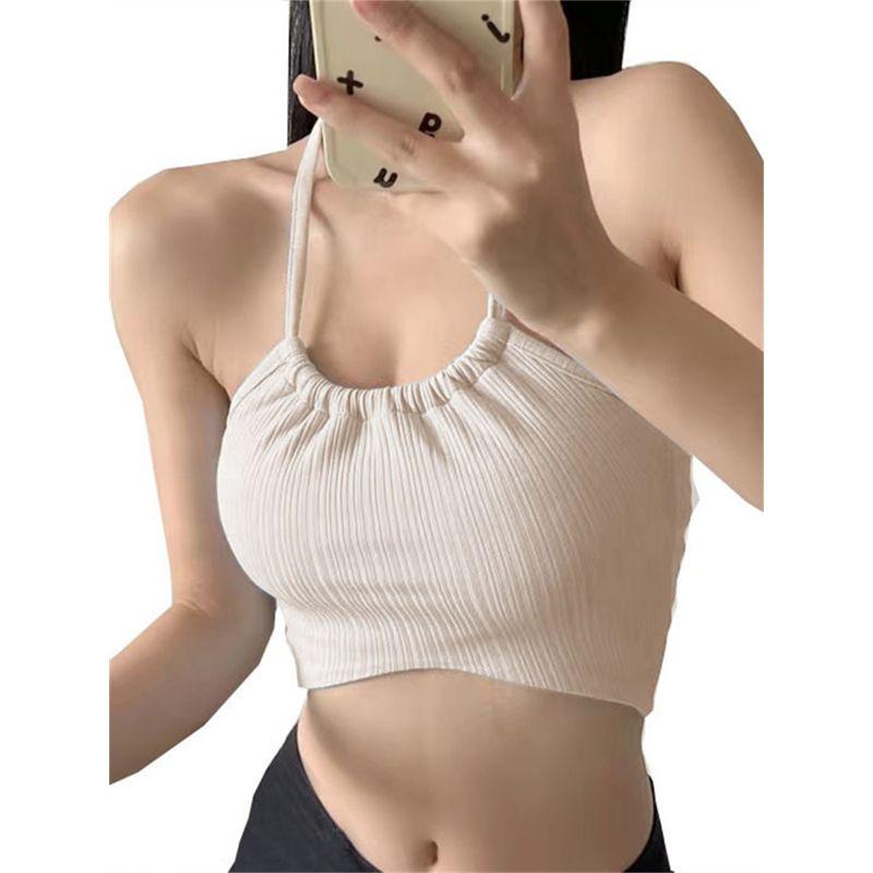 Stripes Halterneck Yoga Clothes Sling Tops Sexy Bandeau