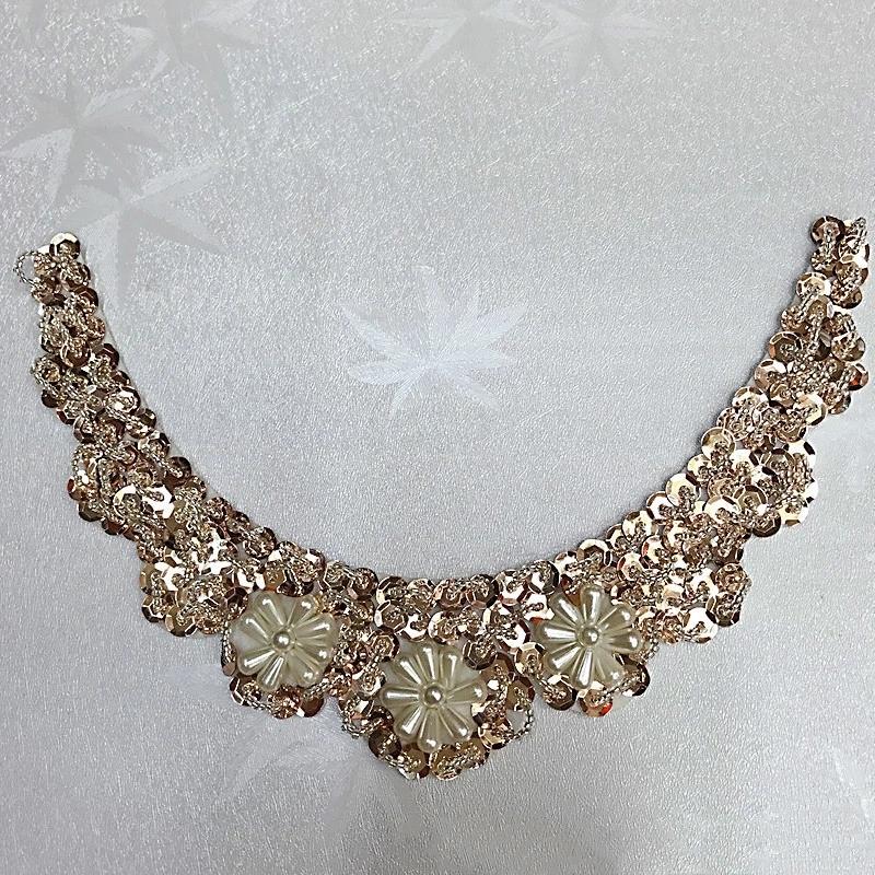 

Новый 3D жемчужный кружевной воротник, ткань, лента, отделка, сделай сам, вышивка, шитье, вырез, аппликация, кисточка, платье, выпуклое украшение из цветов 1 P