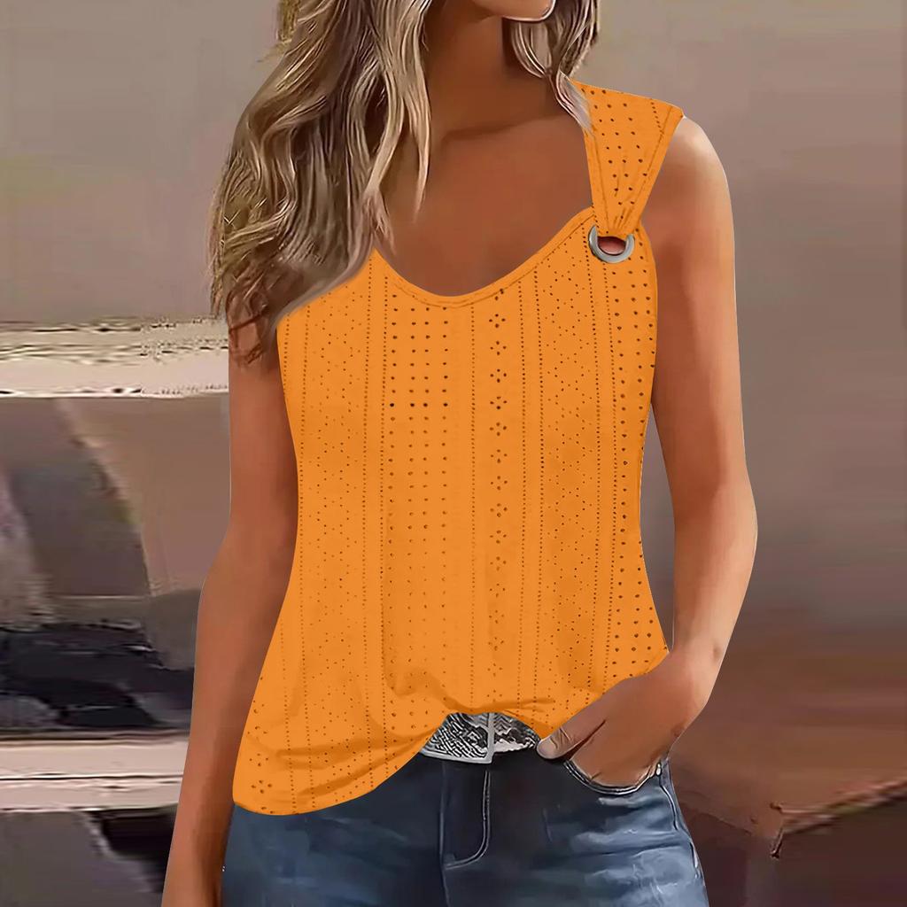 Women's Girl Tank Top Casual Vest Tops For Women Cute Knit Vest Top Eyelet Loose Fit Sleeveless Tops Flowy Eyelet