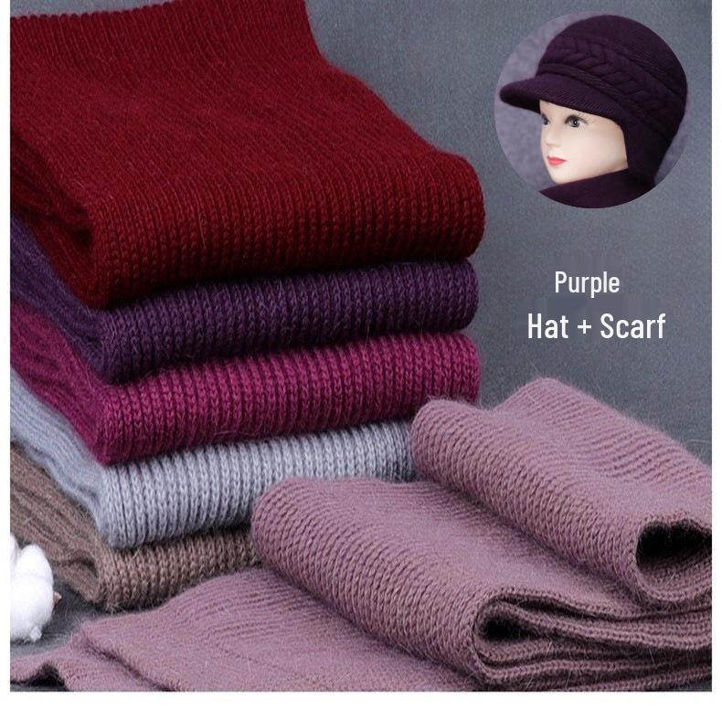 Women's Winter Hat & Scarf Set: Thick Knit with Ear Protection for Middle-Aged and Elderly