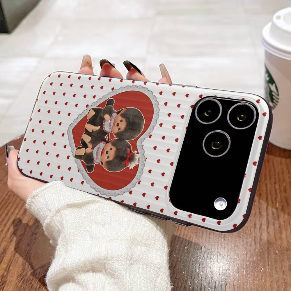 Cute M-monchhichis-s For IPhone 17 16 15 11 12 13 14 Pro Max Plus Pro Corrugated Translucent Back Phone Cover