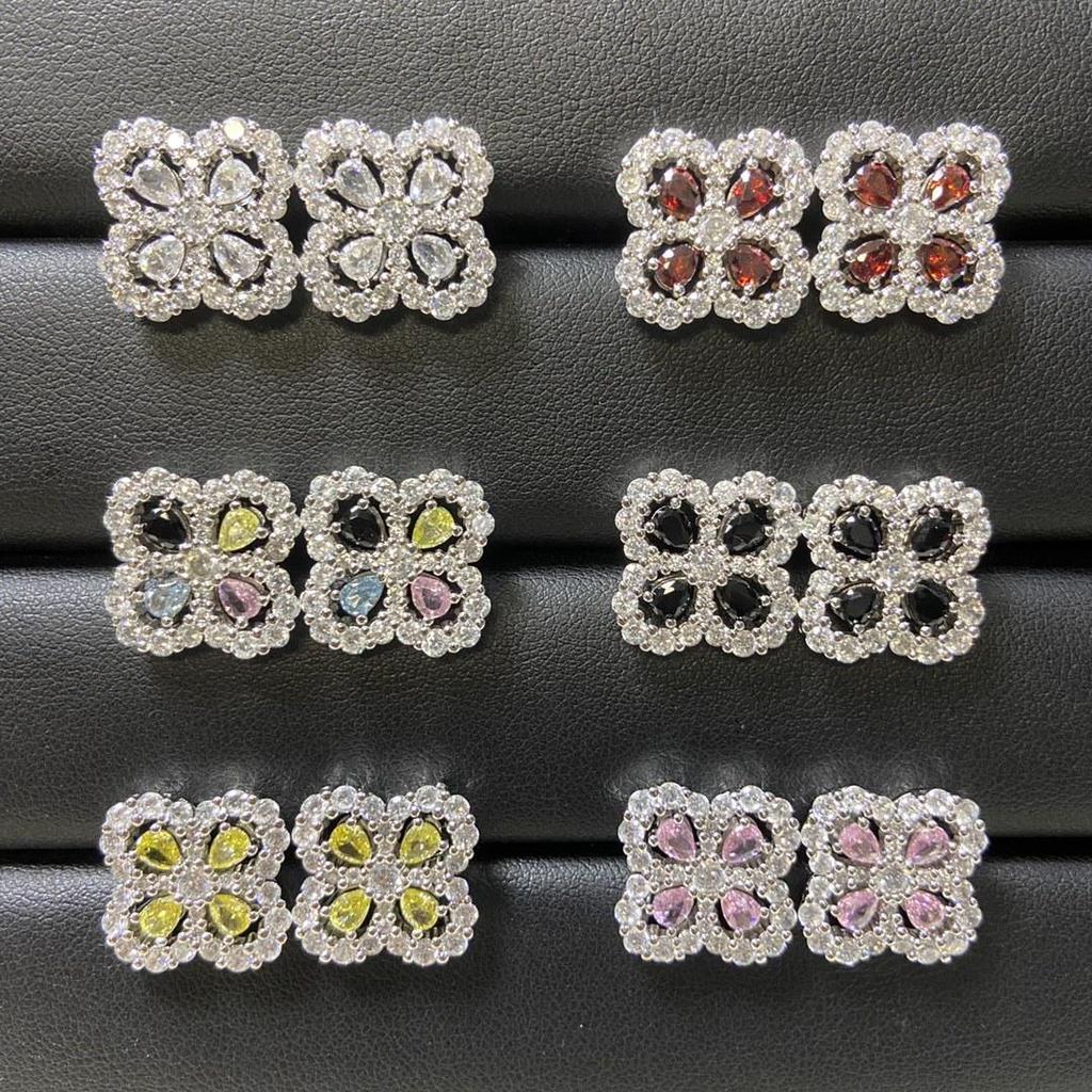 Women's Diamond-Set Four-Leaf Clover Zircon Stud Earrings – Colorful Lucky Clover Jewelry