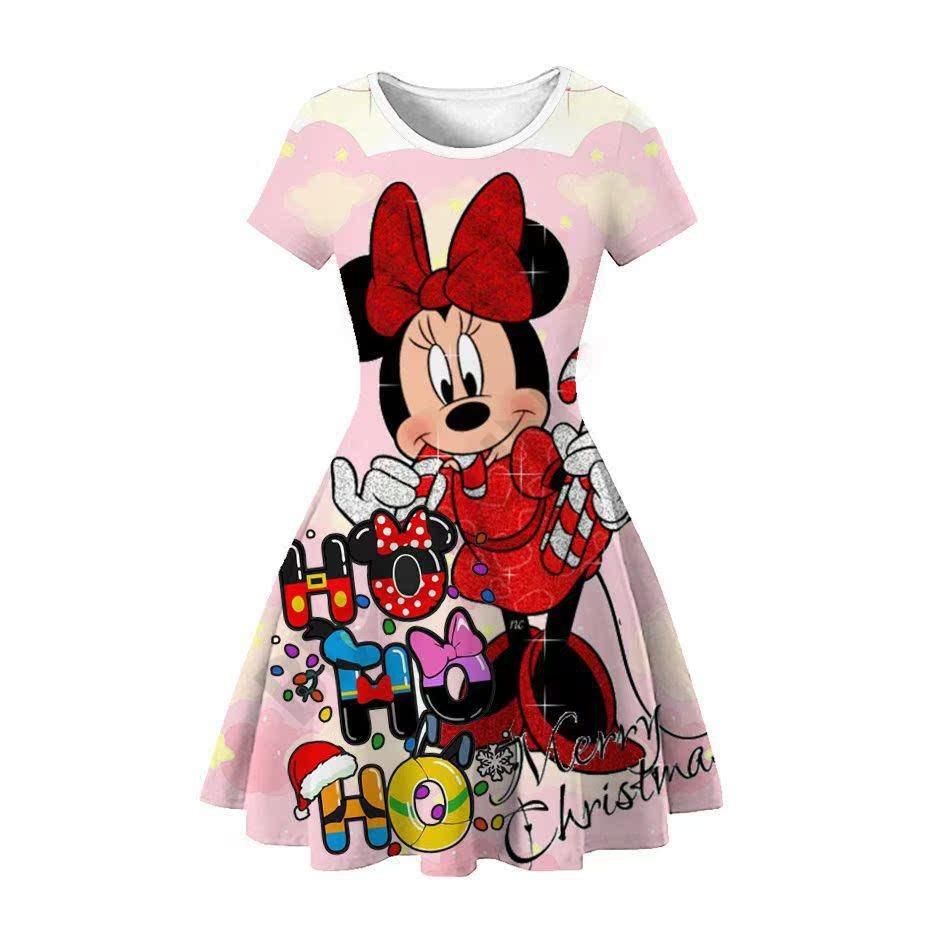 New Mickey Minnie Christmas 2D Printed Short Sleeve Dress Fashion Girls Princess Dress