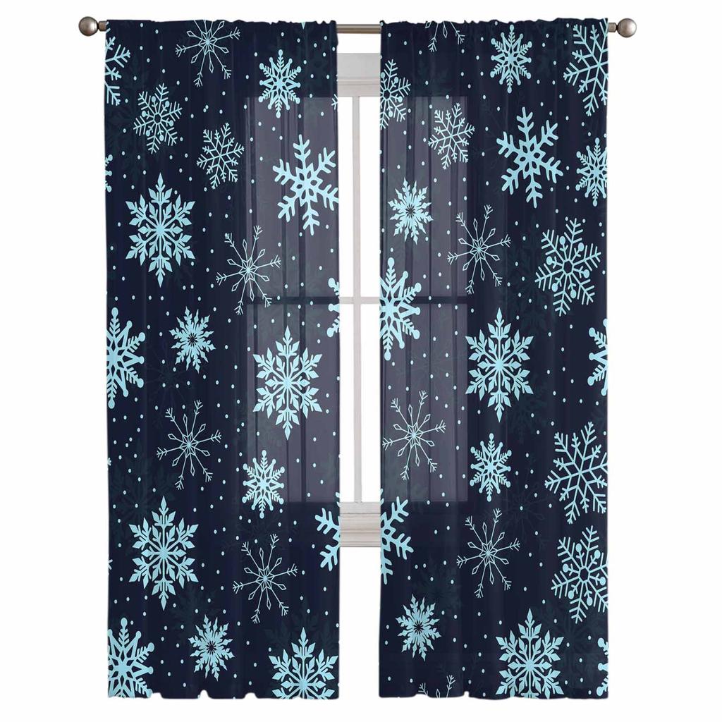 Snowflake Christmas Winter Curtains For Living Room Bedroom Home Decoration Window Voile Tulle Curtain Drapes