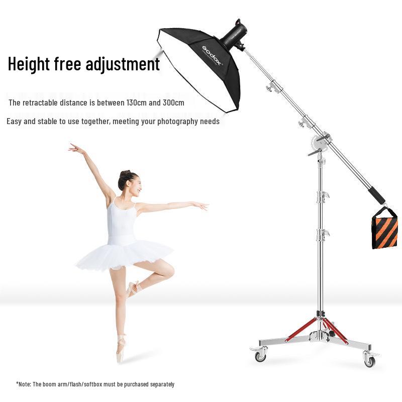 3m Heavy Duty Stainless Steel Light Stand with Wheels, Built-in Spring, Large Load Capacity, for Photography Studio.