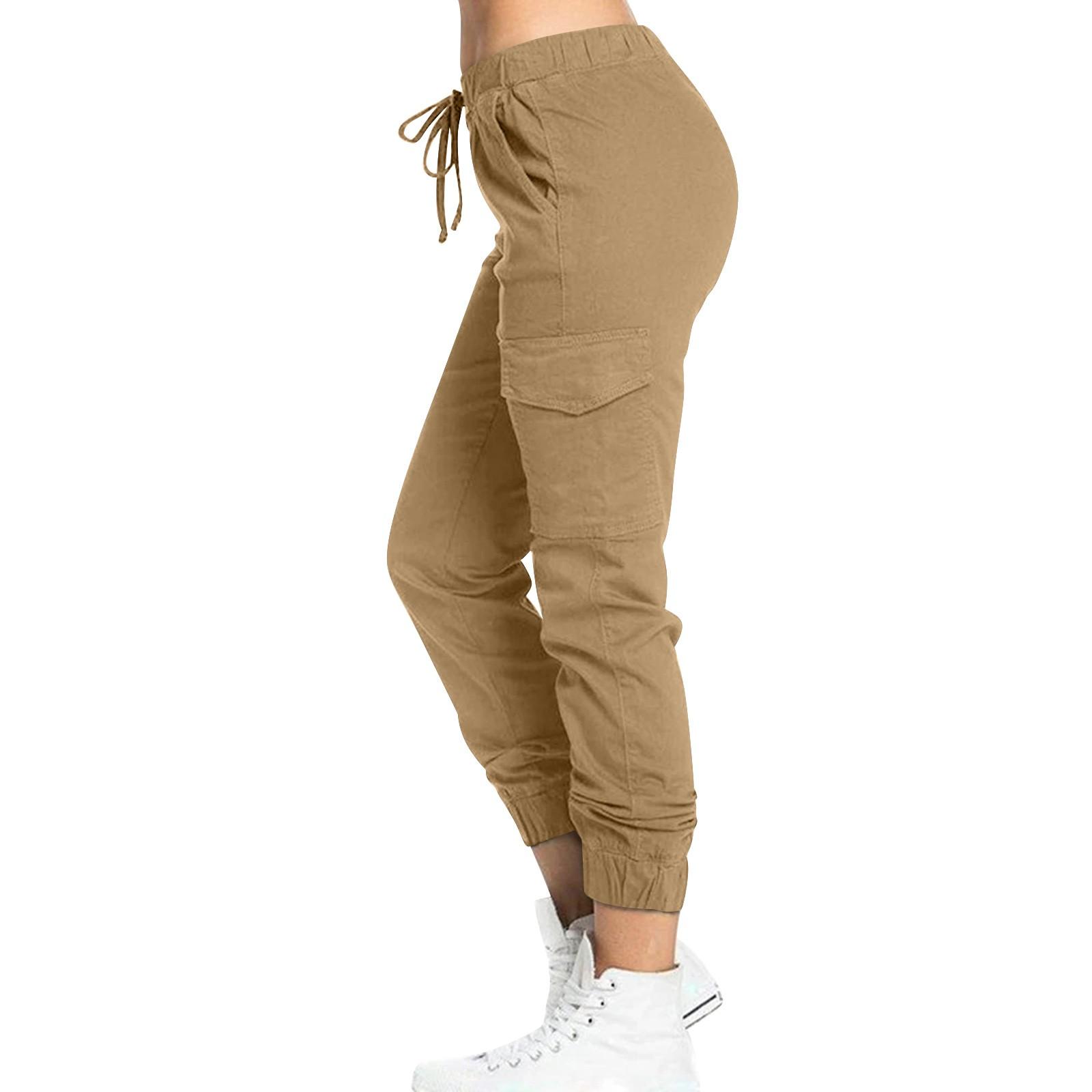 

Женские модные повседневные однотонные брюки с карманами XL хаки