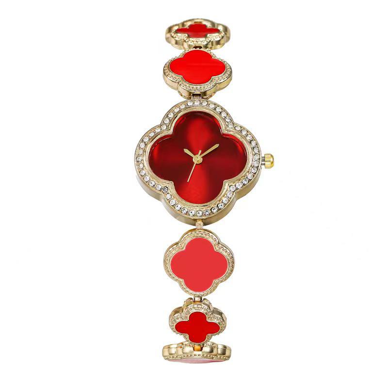 Emerald Four-Leaf Clover Quartz Women's Bracelet Watch - Light Luxury Retro Fashion